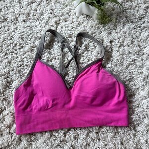 Cascade Sport Pink and grey sports bra with adjustable straps